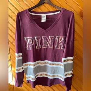 VICTORIA SECRET PINK sequin longsleeve tee (medium)